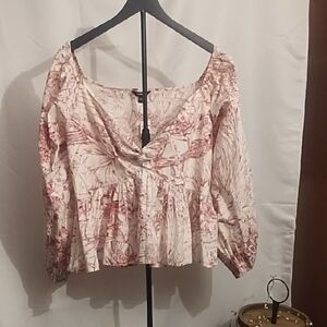 Express Red and Cream Floral Blouse